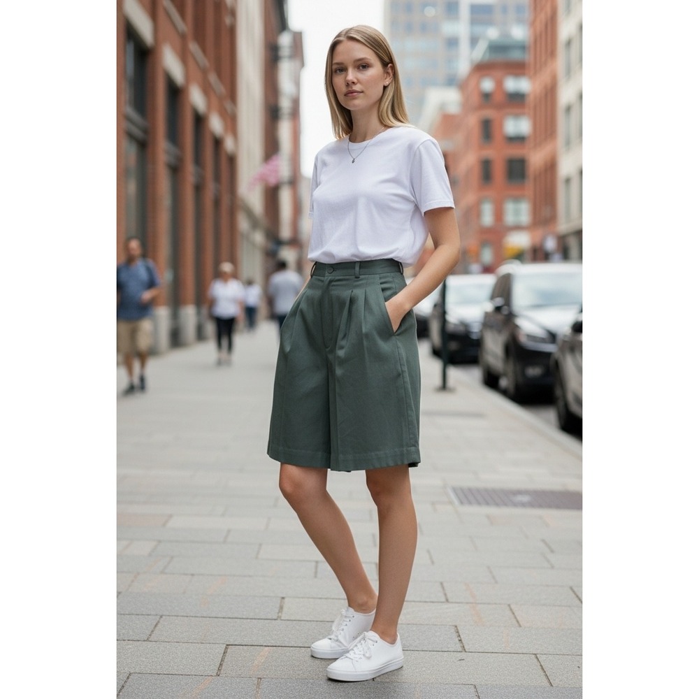 Christopher & Banks Green Pleated Walking Shorts High Rise Vintage Made in USA 6